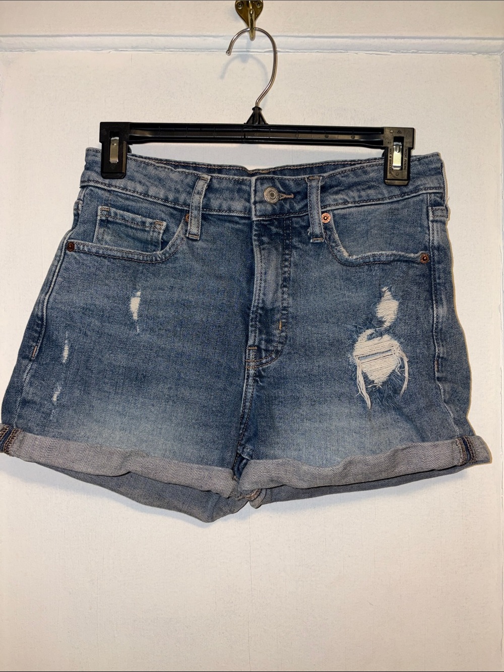 Old Navy Blue Distressed Denim Cuffed Jean Shorts